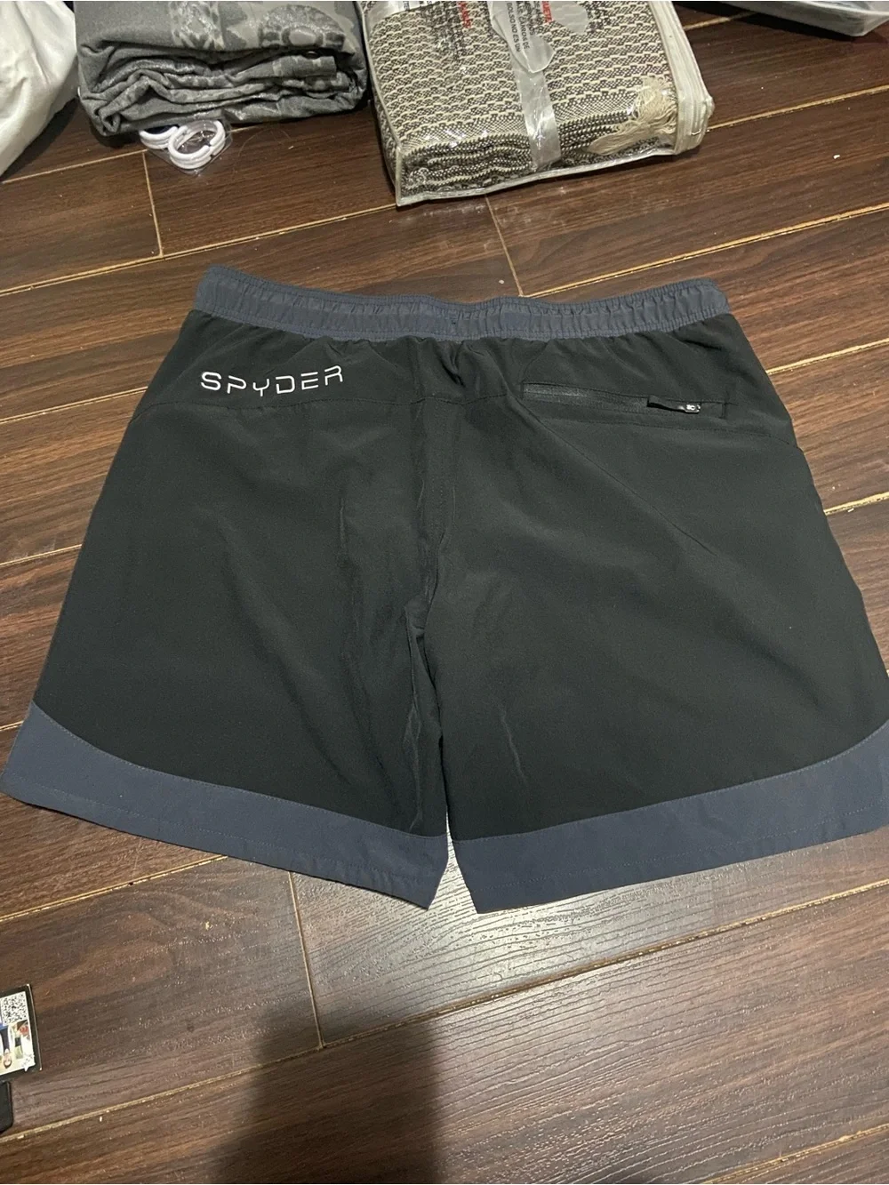SPYDER Men's Swim Shorts Quick Dry UPF30 Zip Pocket Liner Trunk BLACK 7.5